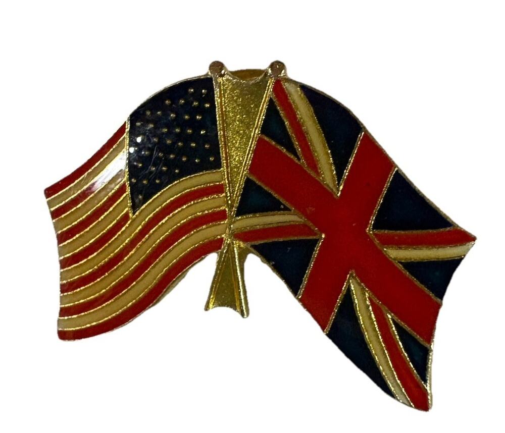 Vintage American Flag Lapel Pin United Kingdom/England Gold Tone